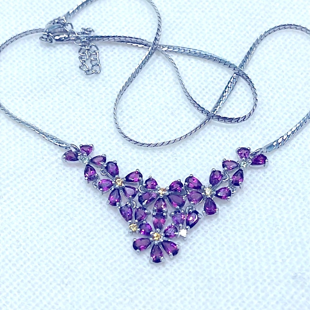 Amethyst Citrine 14KWG Plated Floral Necklace - Picture 1 of 7